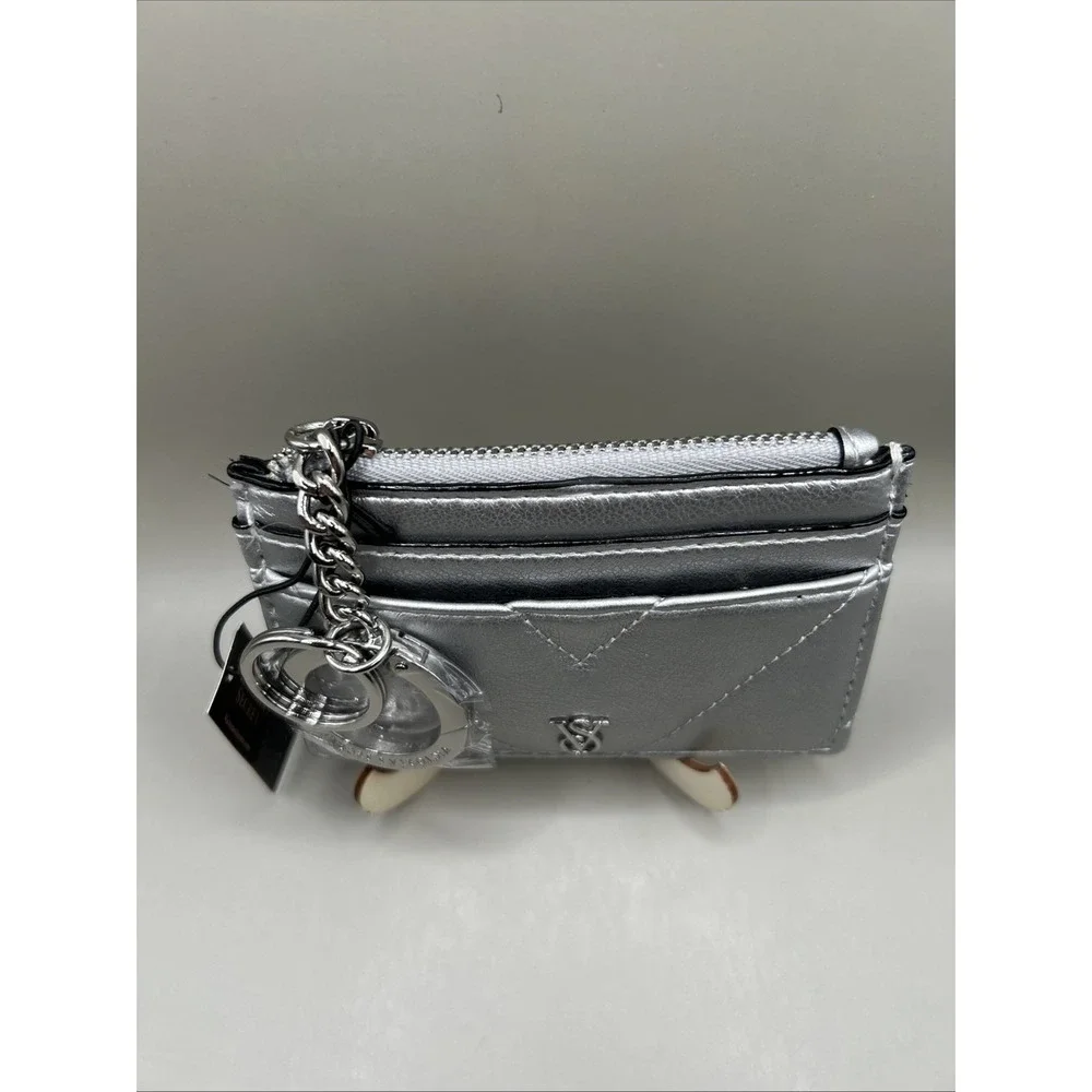 Victoria's Secret Silver Wallet Card Holder VS Keychain Zip New With Tags